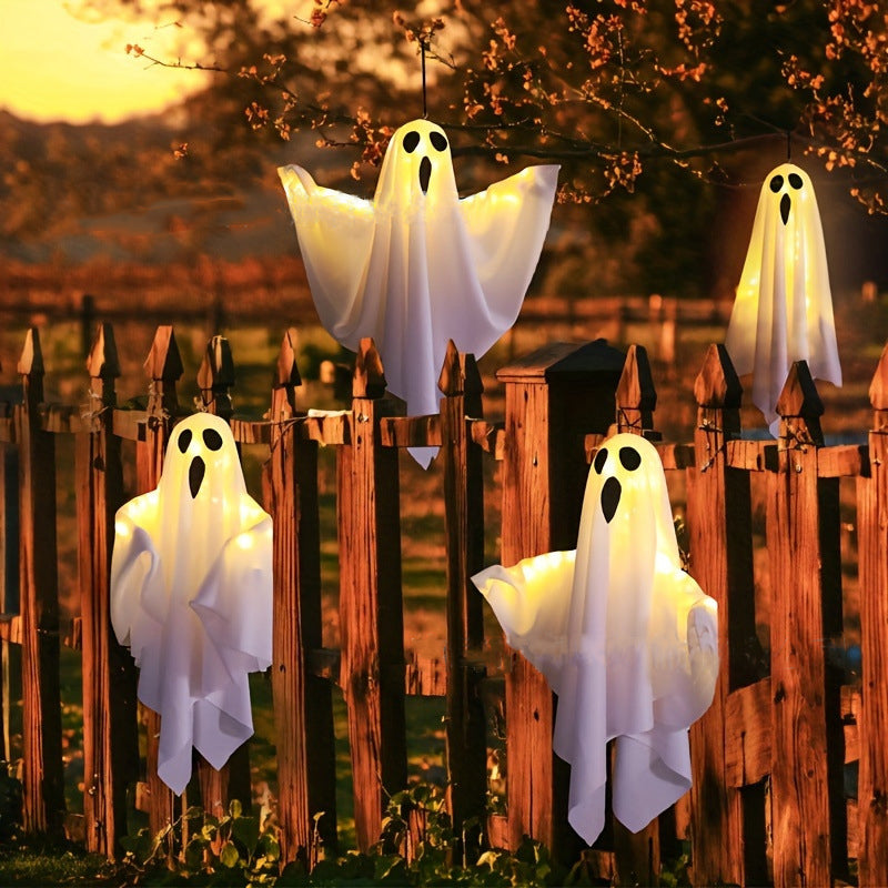 Outdoor Waterproof Solar Light LED White Ghost Ornament Plug in Light Lawn Light for Halloween Decoration