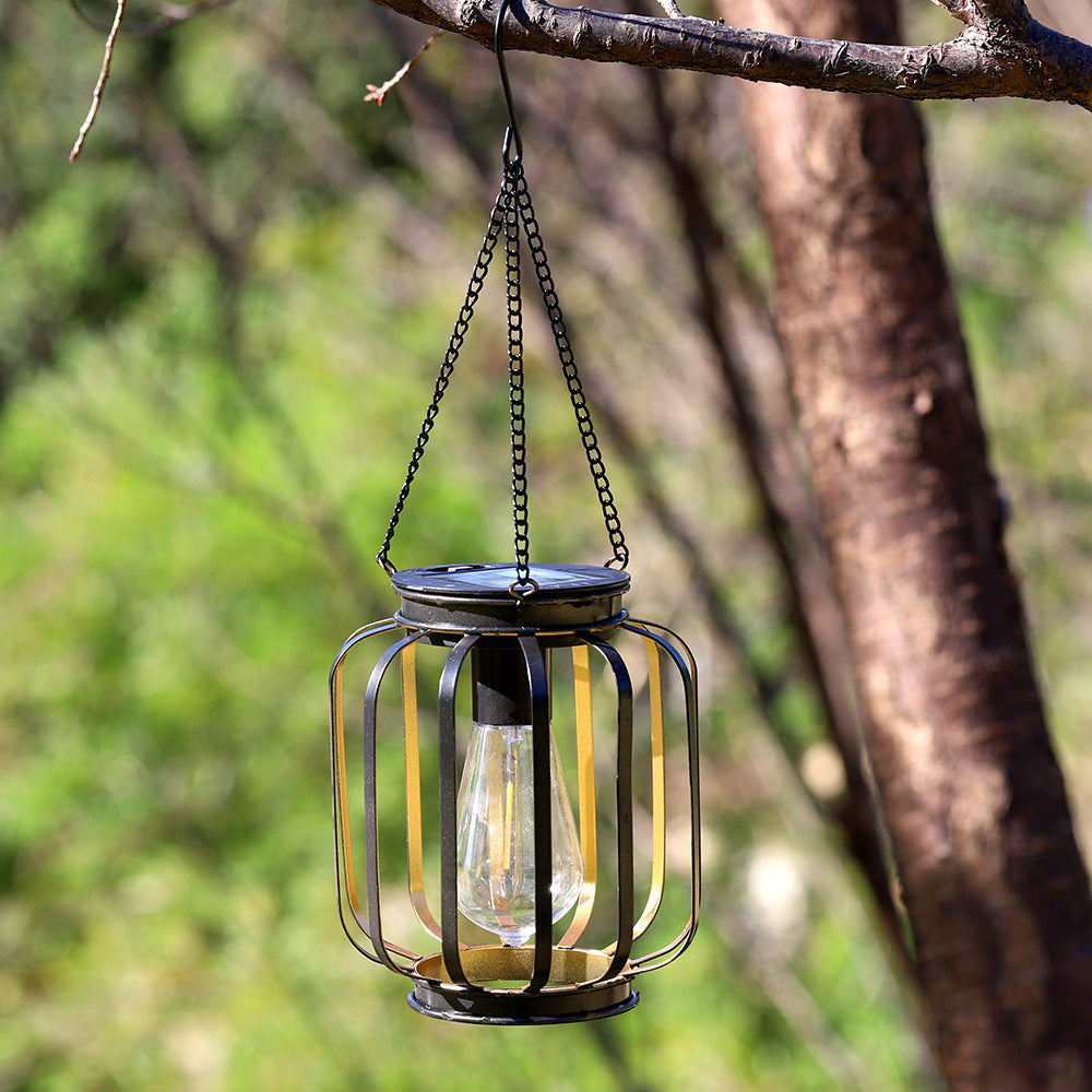 Outdoor Solar Hanging Light Waterproof Retro LED Iron Art Lanterns for Garden Decoration