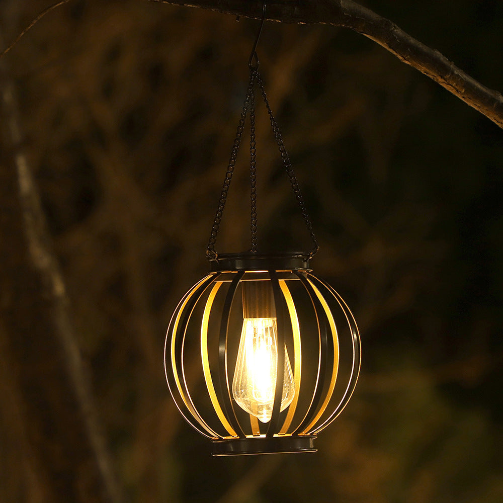 Solar Outdoor Waterproof Retro Garden Hanging Light Pumpkin Lantern LED Iron Art Decoration