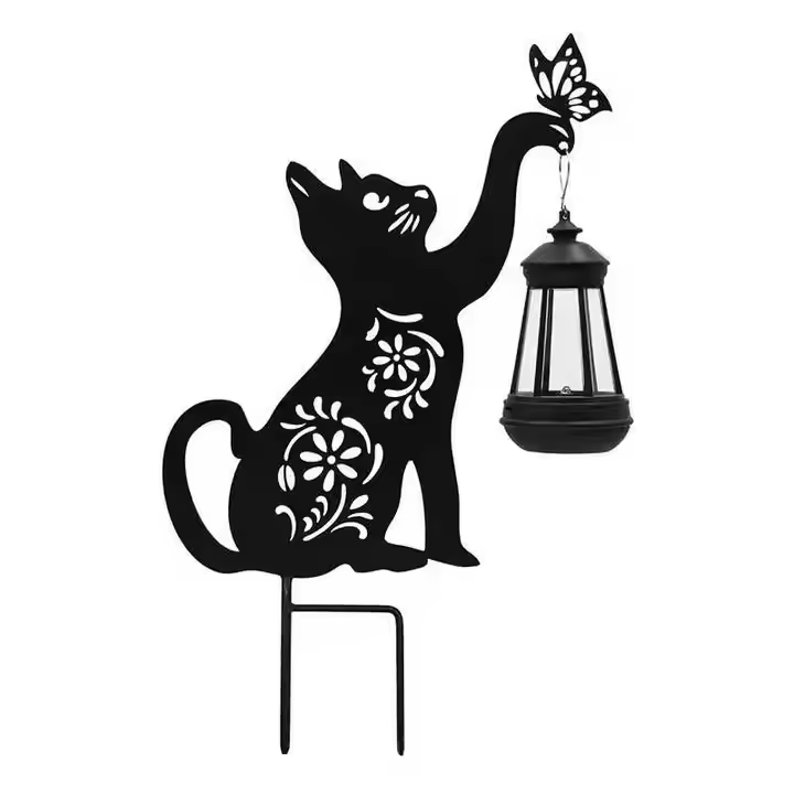 Hot Selling Cat Metal Garden Solar Light LED Lawn Light Ironwork Waterproof Plug-in-Light for Road Decoration