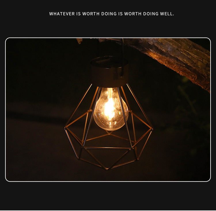 Solar Iron Retro Lantern LED Light Hanging Lighting Tungsten Filament Lamp Waterproof Outdoor Courtyard Decorative Light