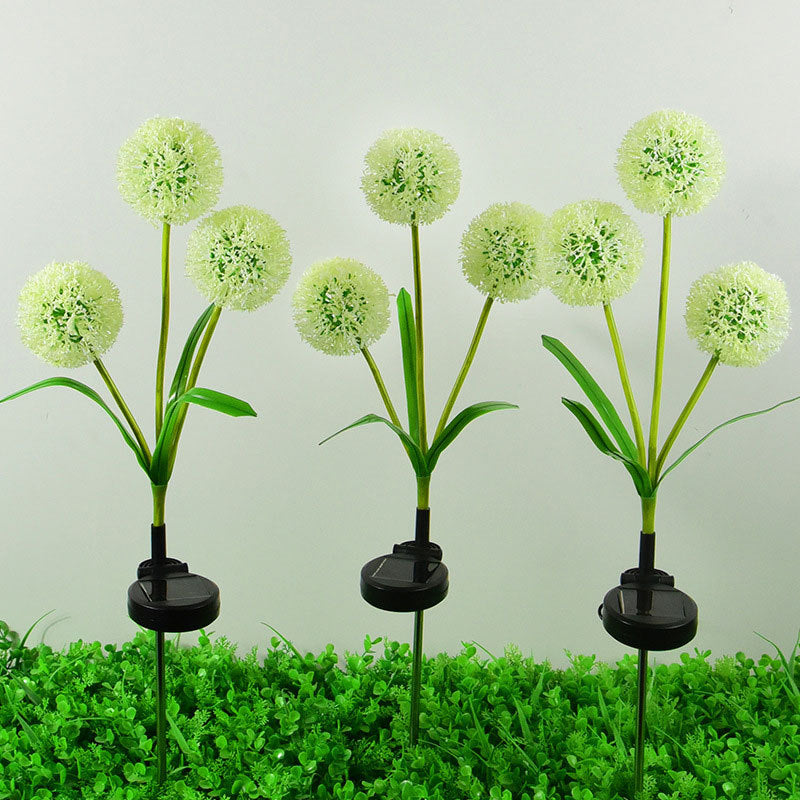 New Style LED Solar Three-headed Scallion Flower Ball Grass Plug-in Light Outdoor Simulation Green Plant Lawn Light