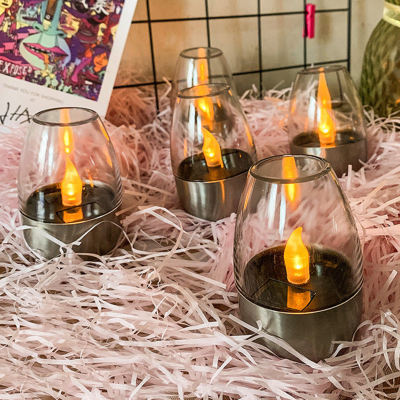 Outdoor Waterproof Solar Light LED Simulated Flame Wine Glass Solar Light Courtyard Decoration Lights