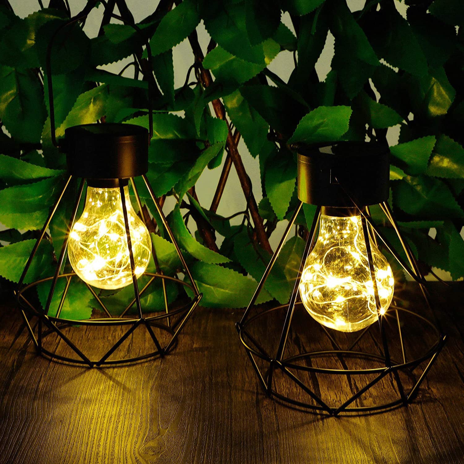 Solar Iron Retro Lantern LED Light Hanging Lighting Tungsten Filament Lamp Waterproof Outdoor Courtyard Decorative Light