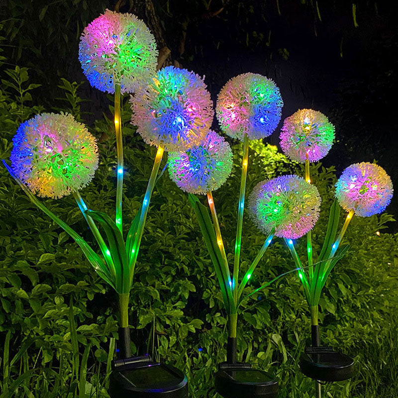 New Style LED Solar Three-headed Scallion Flower Ball Grass Plug-in Light Outdoor Simulation Green Plant Lawn Light