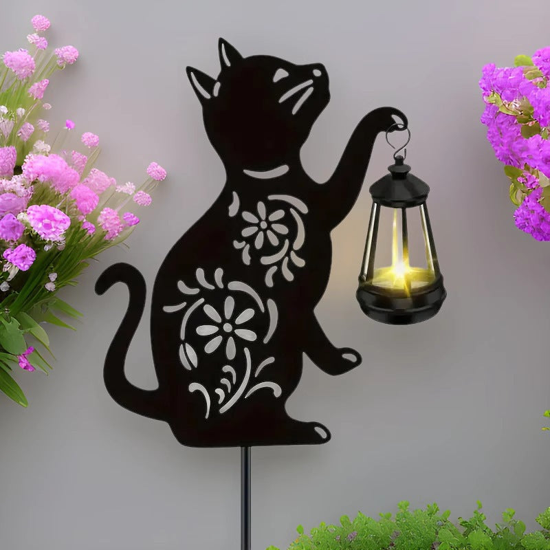 Hot Selling Cat Metal Garden Solar Light LED Lawn Light Ironwork Waterproof Plug-in-Light for Road Decoration