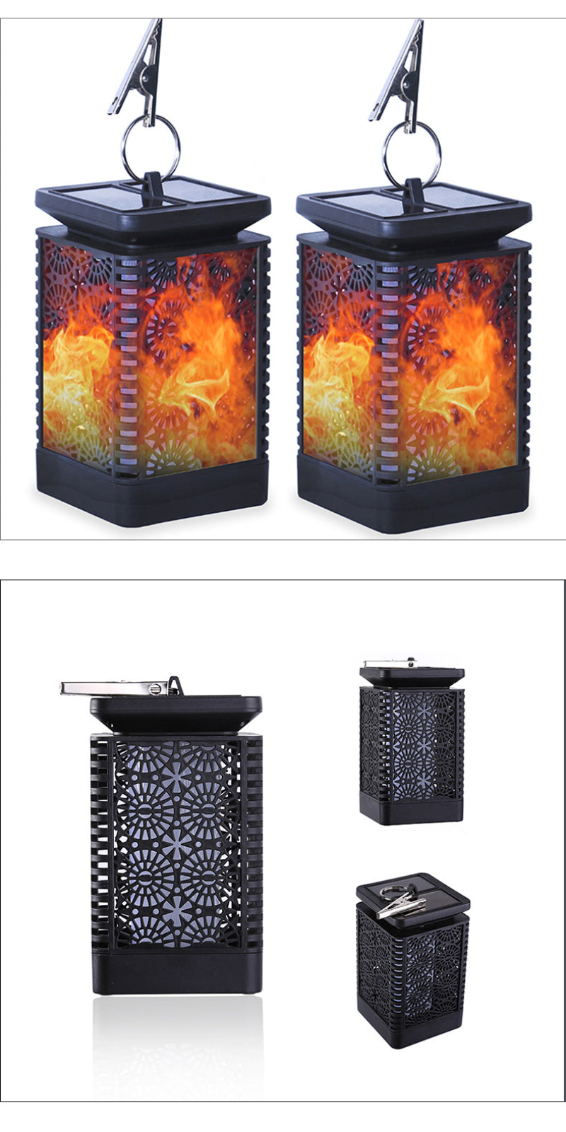 Outdoor Solar Square Flame Lamp Courtyard Retro Waterproof Flame Hanging Lamp for Garden Landscape Theme Park Use