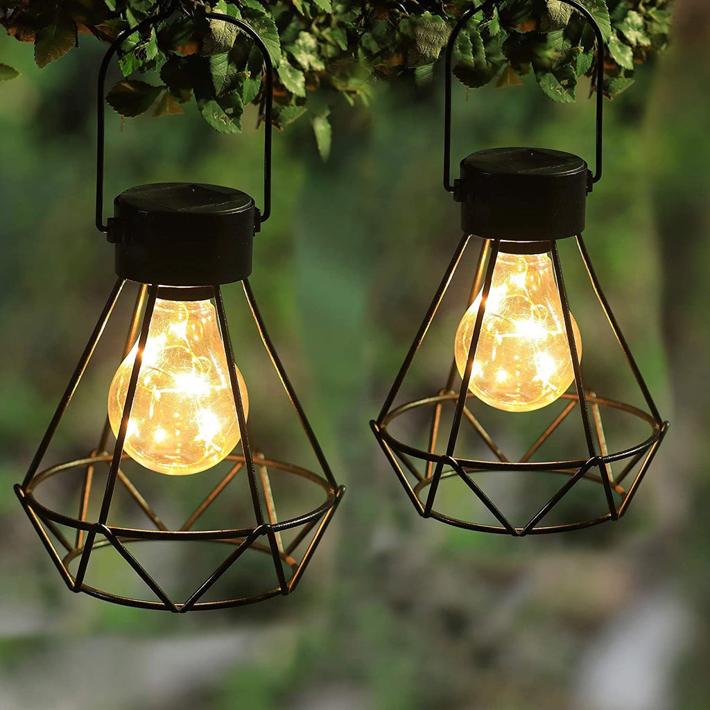 Solar Iron Retro Lantern LED Light Hanging Lighting Tungsten Filament Lamp Waterproof Outdoor Courtyard Decorative Light