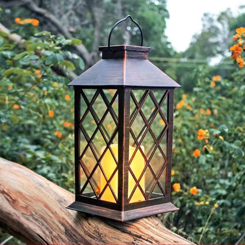 Solar Retro Hanging Light Hollow Light Candles Outdoor Solar Lantern for Art Decoration