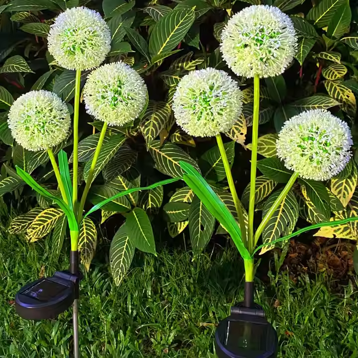 New Style LED Solar Three-headed Scallion Flower Ball Grass Plug-in Light Outdoor Simulation Green Plant Lawn Light