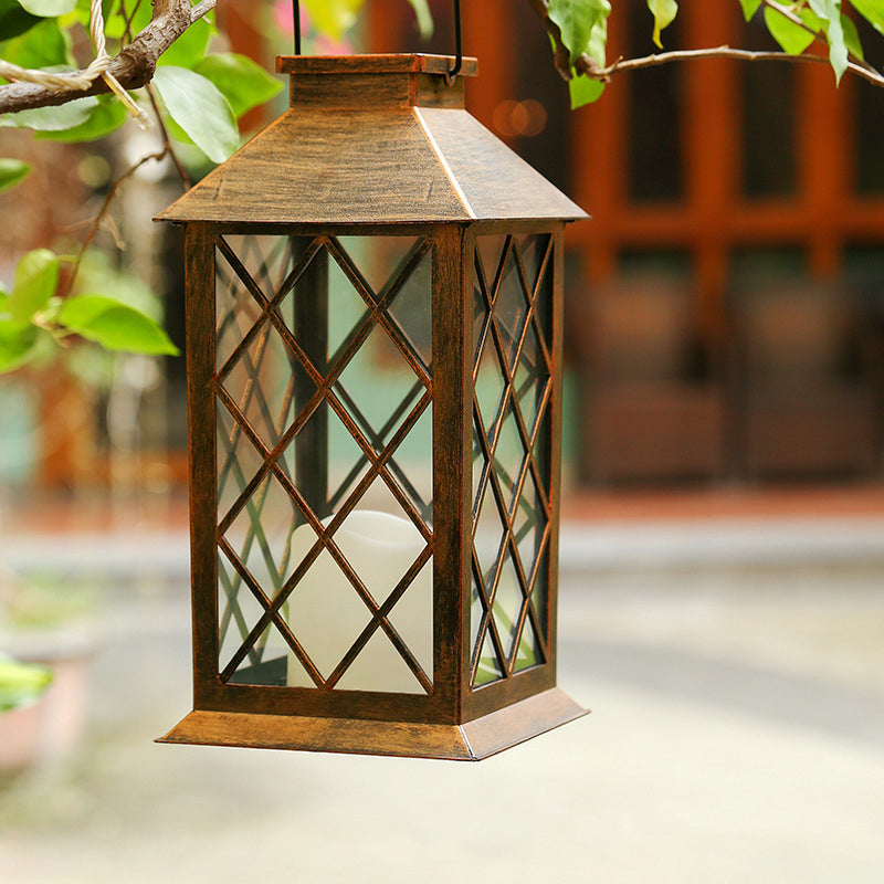 Solar Retro Hanging Light Hollow Light Candles Outdoor Solar Lantern for Art Decoration
