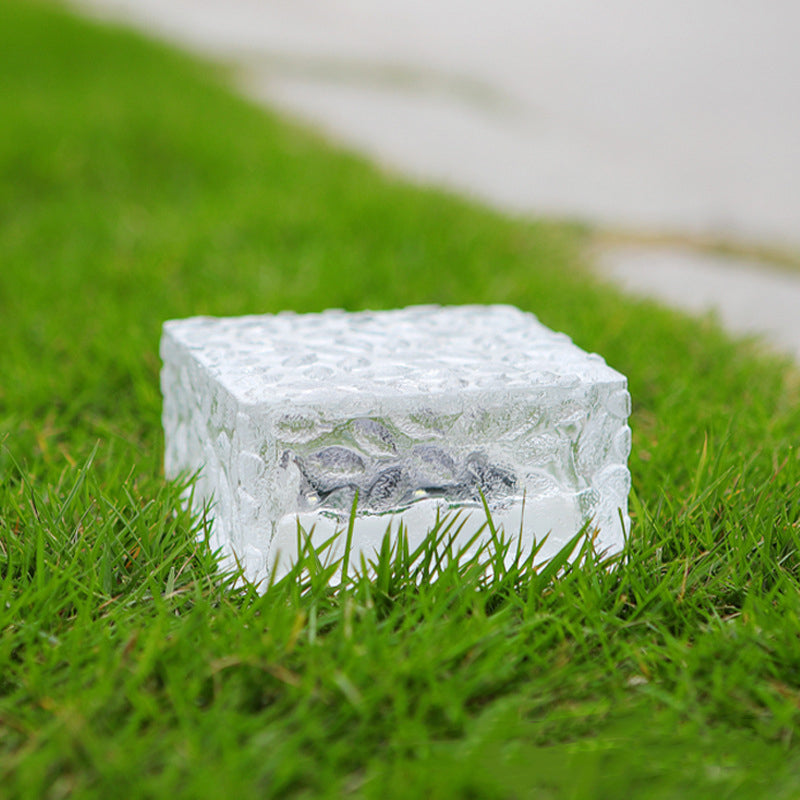 LED Solar Waterproof Lawn Light Crystal Brick Shaped Ground Plug Light for Courtyard Decoration