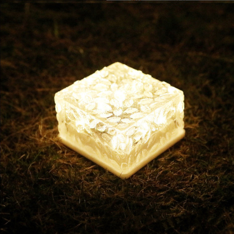 LED Solar Waterproof Lawn Light Crystal Brick Shaped Ground Plug Light for Courtyard Decoration