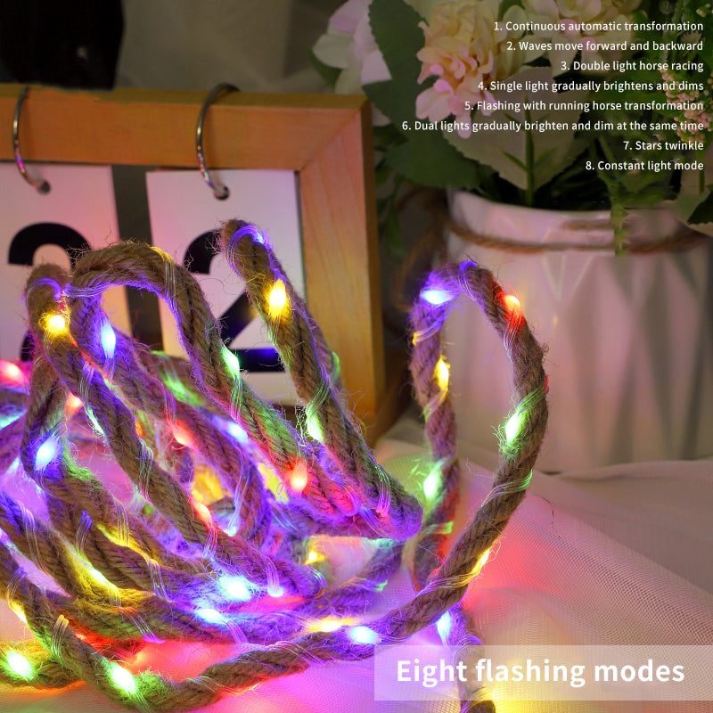 Solar LED Twine Light String for Camping PVC LED Colorful Hemp Rope Lights Ambiance Decoration String