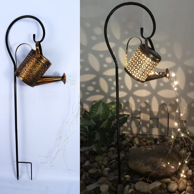 Outdoor Solar Light Creative Iron Watering Can String Lights Path Art Plug-in-Light for Garden Decorative