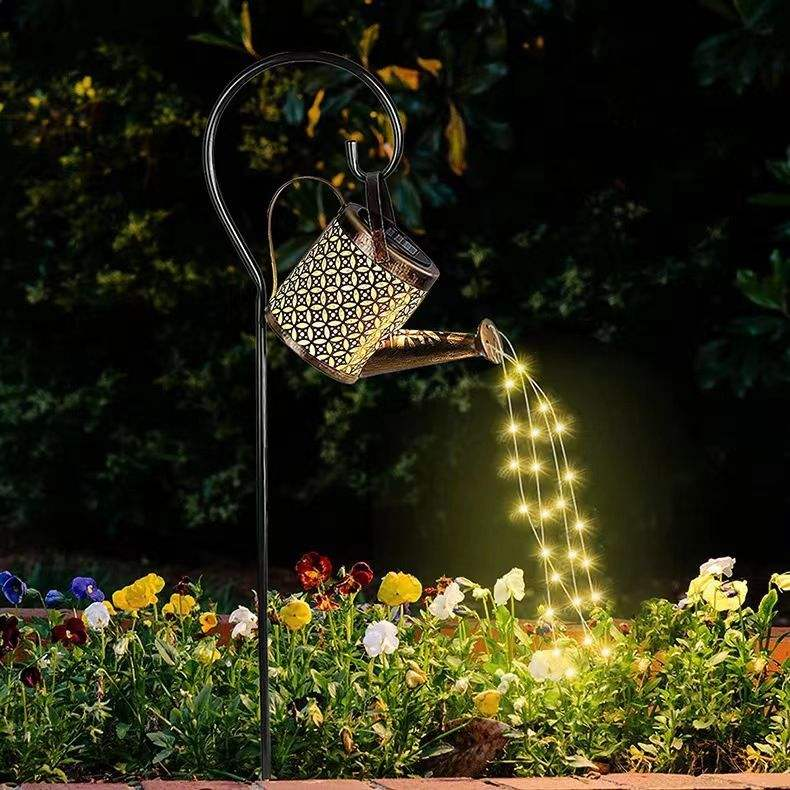 Outdoor Solar Light Creative Iron Watering Can String Lights Path Art Plug-in-Light for Garden Decorative