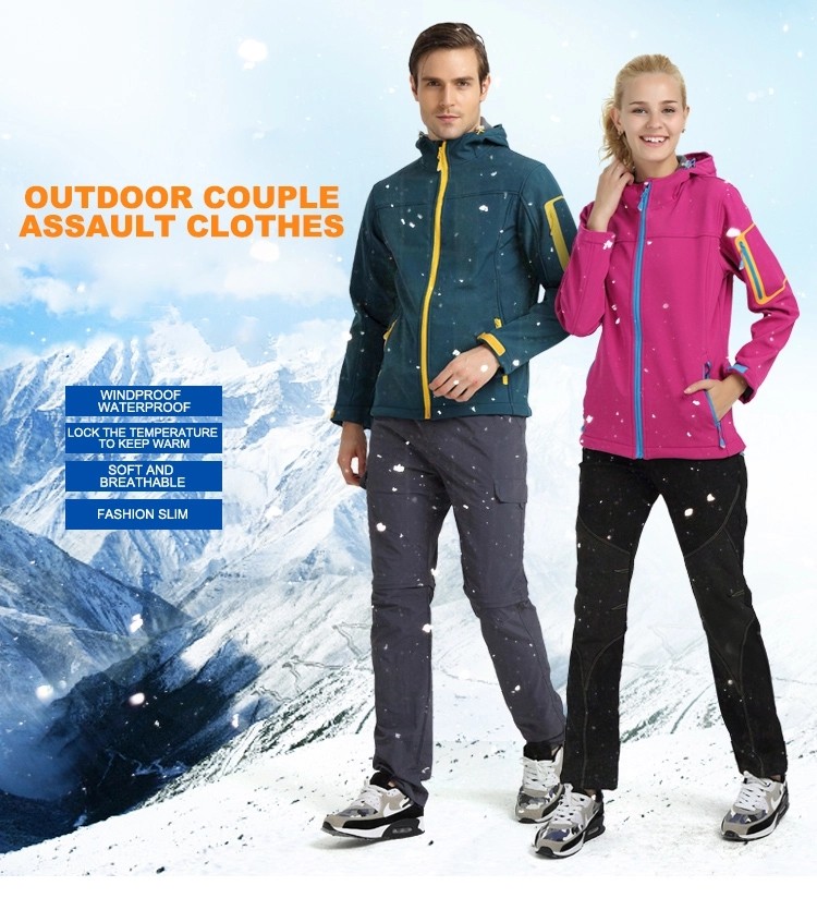 Outdoor Soft Shell Couple Jackets Waterproof Skiing Jacket for Camping Running