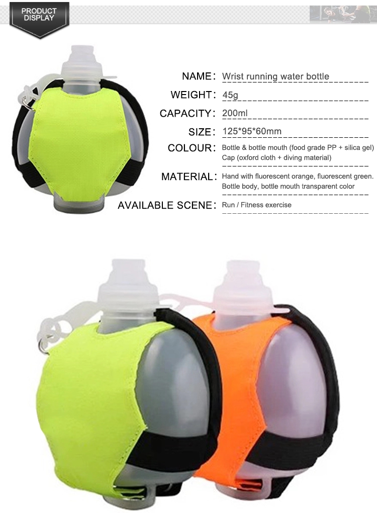 Running Sport Water Bottle Portable 200 ML BPA Free Plastic Wrist Water Bottle with Strip