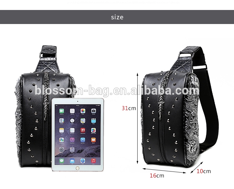 3D Single-shoulder Cross-waist Small Chest bag PU Double Dragon Men's Waist Rivet Fanny Sports Pack