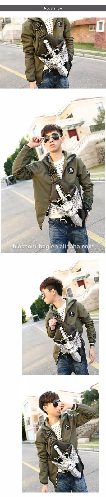 New Punk Style 3D Wolf Sports Leisure Korean Travel Pu Single-shoulder Male Personality Crossbody Breast Chest Messenger Bag