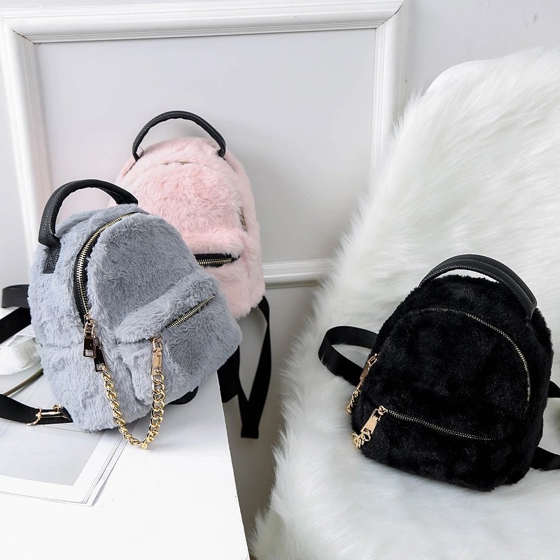New Design Winter Ladies Cute Creative Schoolbag Mini Simple Fur Backpack