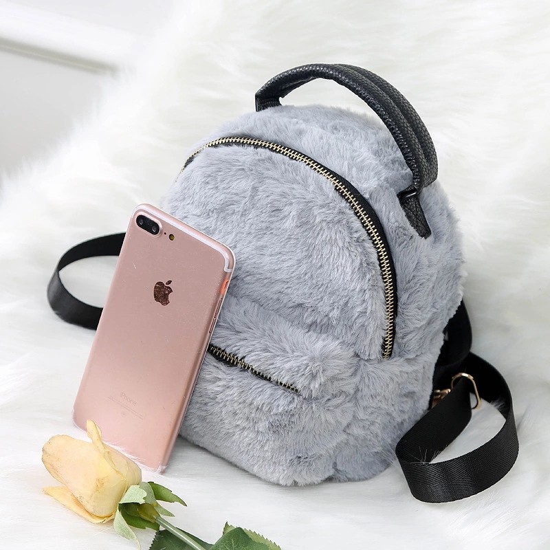 New Design Winter Ladies Cute Creative Schoolbag Mini Simple Fur Backpack