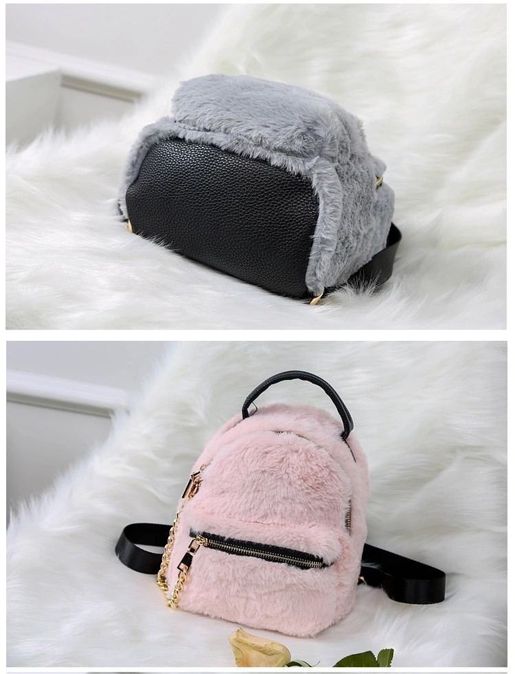 New Design Winter Ladies Cute Creative Schoolbag Mini Simple Fur Backpack