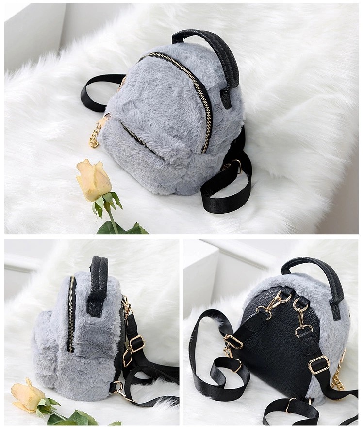 New Design Winter Ladies Cute Creative Schoolbag Mini Simple Fur Backpack