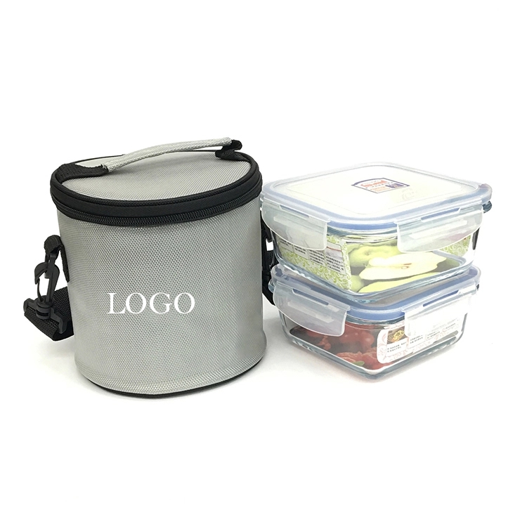 Gray Round Lunch Box Outdoor Theramal Cooler Bags