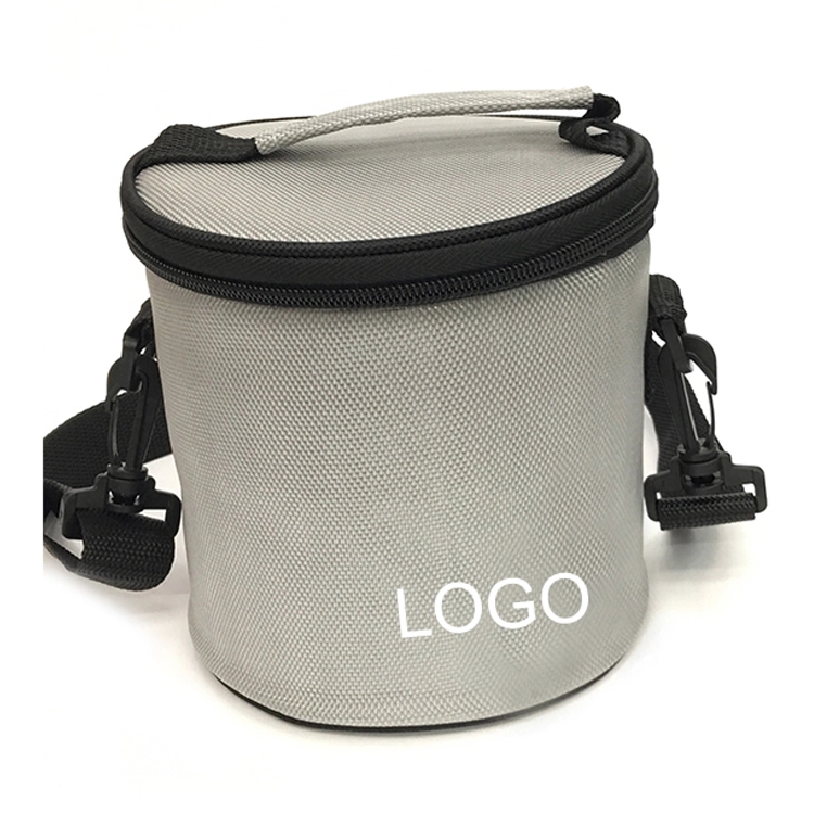 Gray Round Lunch Box Outdoor Theramal Cooler Bags