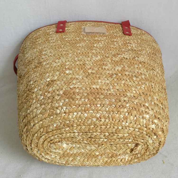 Trendy PU Leather Handle RRecycled Women Corn Husk Hand Woven Summer Bucket Beach Straw Bags