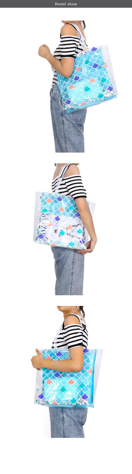 Transparent PVC Beach Bag Ladies Laminated Sequins Waterproof Tote Bag