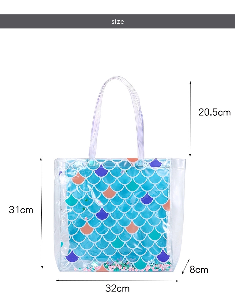 Transparent PVC Beach Bag Ladies Laminated Sequins Waterproof Tote Bag