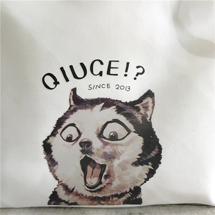 12 oz Poly Cotton Student Canvas White Colorful Dog Animal Print Shopping Tote Bag