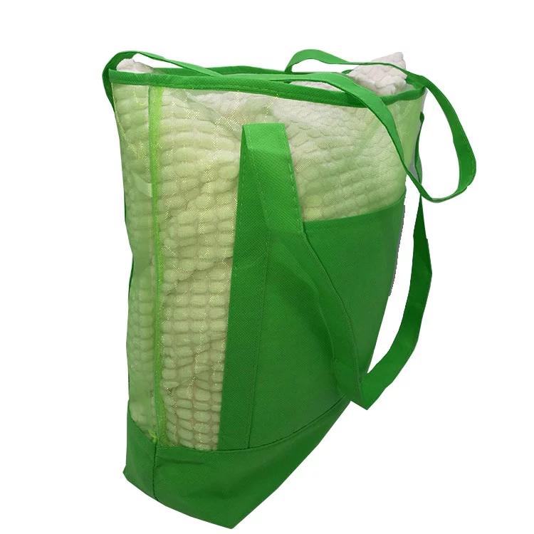 Non woven Beach Mesh Grocery Tote Bag with Pouch