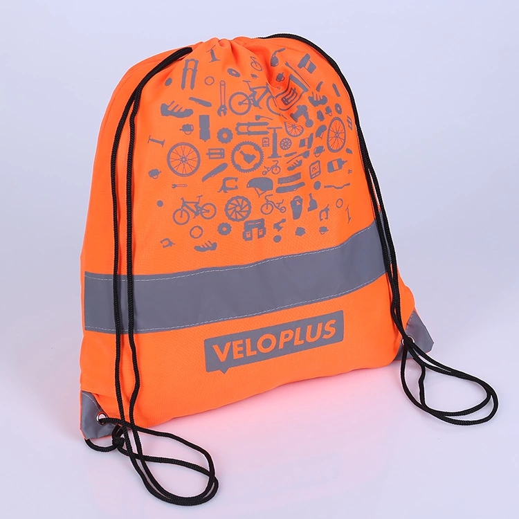 Promotional Custom Logo Sport Gym Reflective Drawstring Cinch Bag