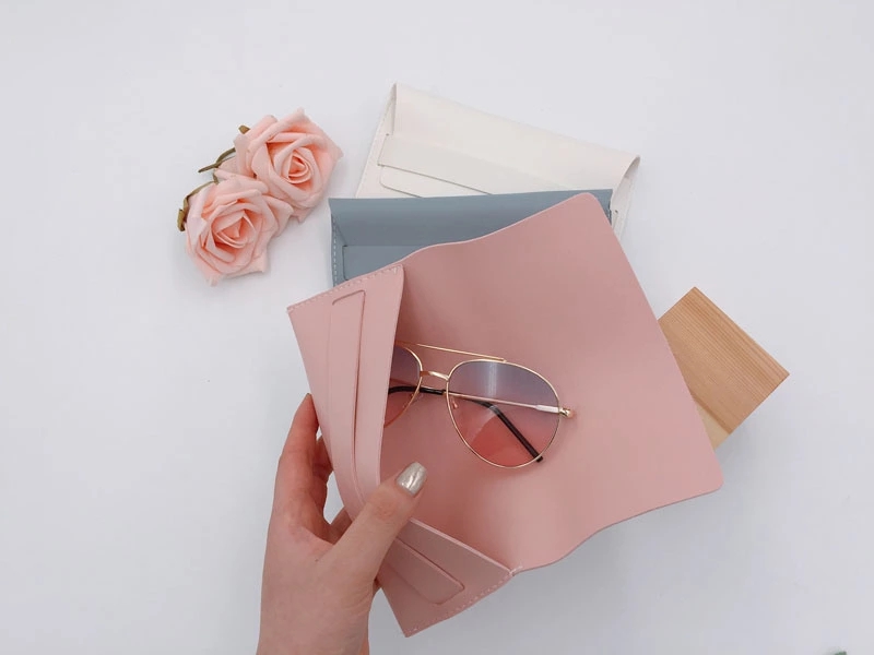 Eco friendly Custom LOGO Promotional Cool Breeze Solid Color Pink Soft Leather Sunglasses Pouch Case Bag