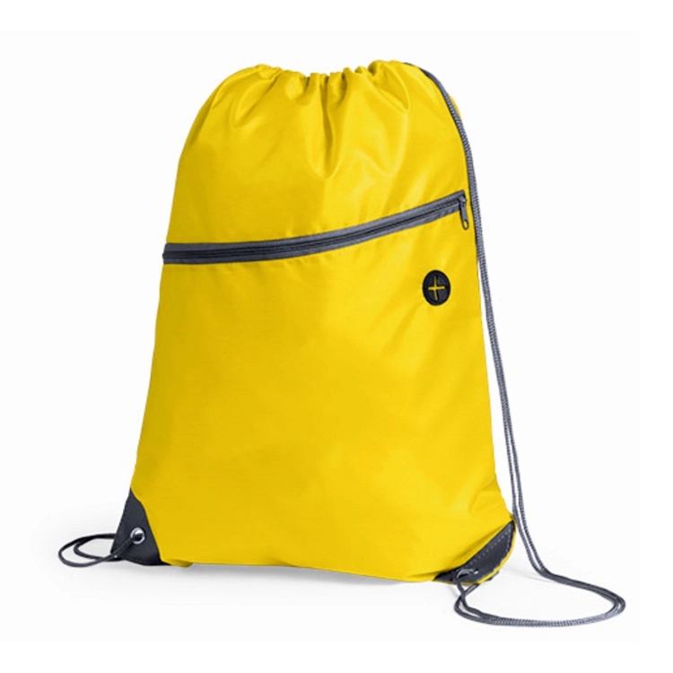 Promotional Logo Printed Eco Friendly Polyester Drawstring Sports Gym Bag with Zipper Pocket and Earphone Hole