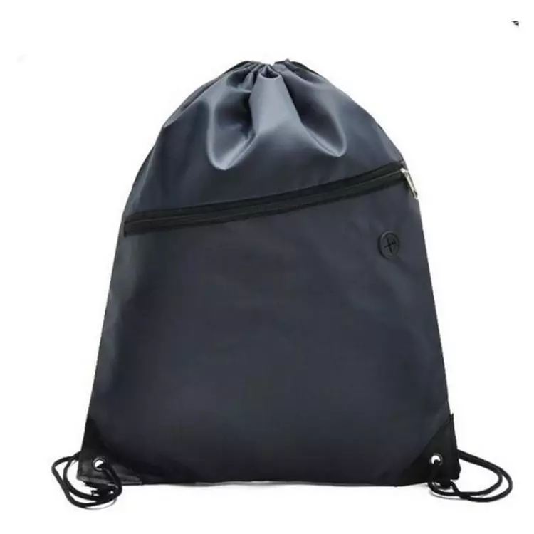 Promotional Logo Printed Eco Friendly Polyester Drawstring Sports Gym Bag with Zipper Pocket and Earphone Hole