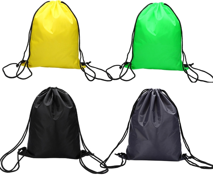 Promotional Logo Printed Eco Friendly Polyester Drawstring Sports Gym Bag with Zipper Pocket and Earphone Hole