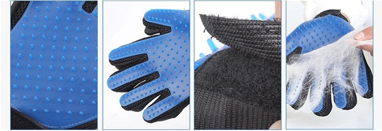 Pet Hair Remover Glove Five Fingers Pet Bathing Brush Tool Blue Silicone Grooming Glove Pet Hair Remover