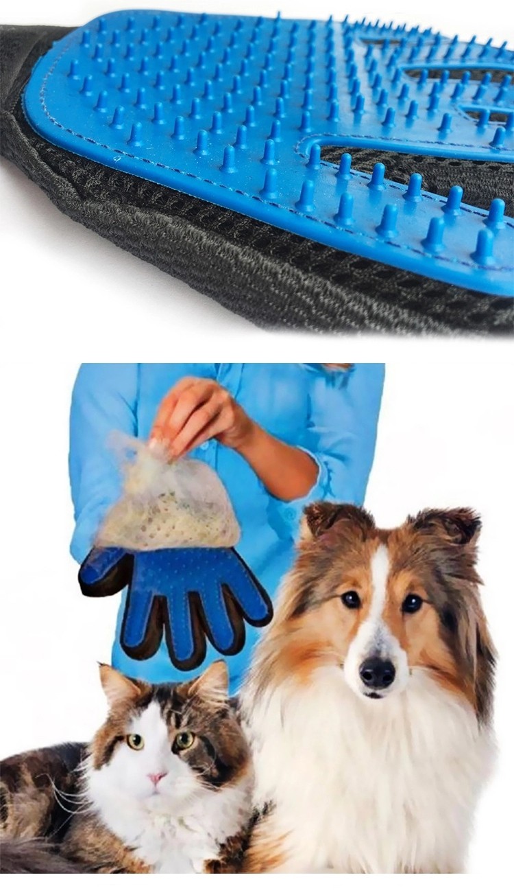 Pet Hair Remover Glove Five Fingers Pet Bathing Brush Tool Blue Silicone Grooming Glove Pet Hair Remover