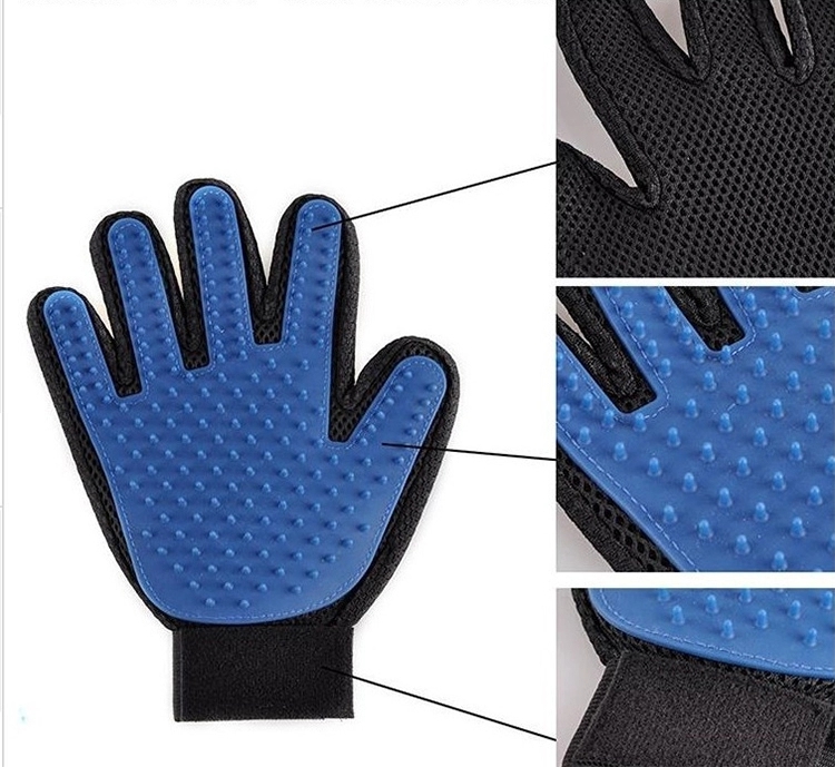 Pet Hair Remover Glove Five Fingers Pet Bathing Brush Tool Blue Silicone Grooming Glove Pet Hair Remover