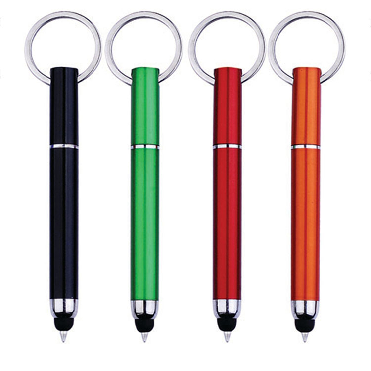 Customized Stylus Touch Ballpoint Writing Springs Pen with Keychain