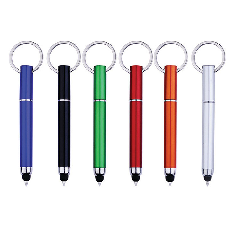 Customized Stylus Touch Ballpoint Writing Springs Pen with Keychain