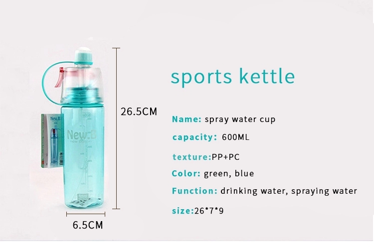 Sport leak proof 600ml spray bottle plastic mist fitness drink bottle cycling tumbler