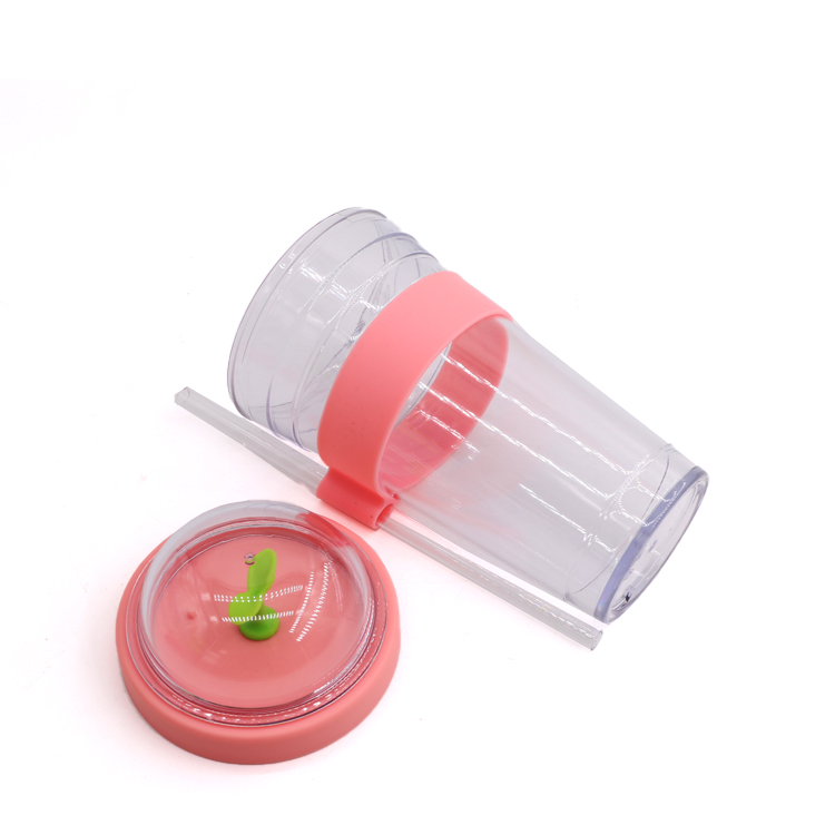 Plastic tumbler with straw and lid new style grass juice tumbler
