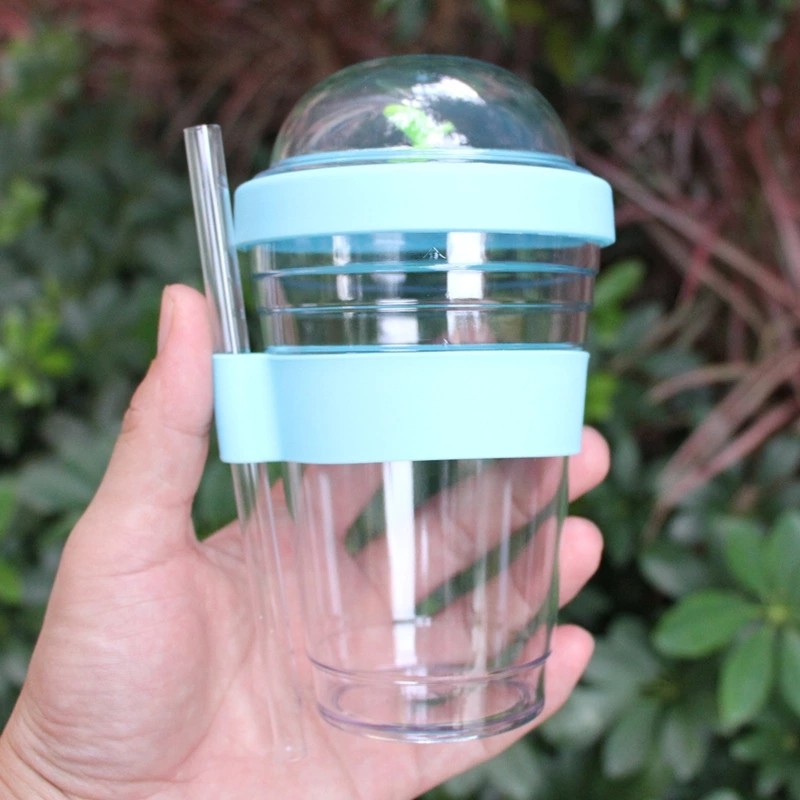 Plastic tumbler with straw and lid new style grass juice tumbler