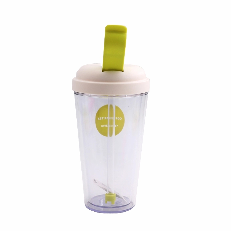 Double wall plastic tumbler cup with straw clear drink beverage cup coffee mug