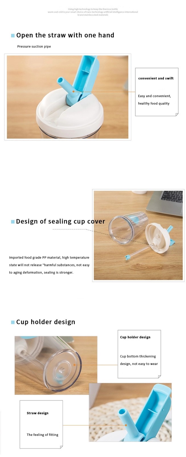 Double wall plastic tumbler cup with straw clear drink beverage cup coffee mug